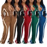 Stripe Long Sleeve Cardigan Two Piece Pants Set AIL-335