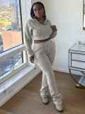 Fleece Hooded Sweatshirt Wide-Leg Pants Suit CH-25057