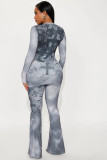 Print Long Sleeve Slim Micro Flare Pants Suit GBGF-258301