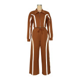 Stripe Long Sleeve Cardigan Two Piece Pants Set AIL-335