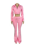 Fleece Hooded Sweatshirt Wide-Leg Pants Suit CH-25057