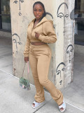 Fleece Hooded Sweatshirt Wide-Leg Pants Suit CH-25057