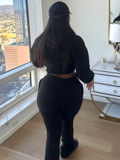 Fleece Hooded Sweatshirt Wide-Leg Pants Suit CH-25057