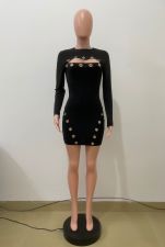 Hollow Out Long Sleeve Mini Dress QODY-6069