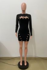 Hollow Out Long Sleeve Mini Dress QODY-6069