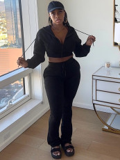 Fleece Hooded Sweatshirt Wide-Leg Pants Suit CH-25057