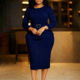 Plus Size Long Sleeve Solid Color Pencil Dress GATE-599
