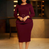 Plus Size Long Sleeve Solid Color Pencil Dress GATE-599