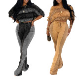 Color Block Pleated Two Piece Pants Set AIL-334