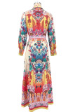 Colorful Printed Casual Belt Long Dress XHXF-974