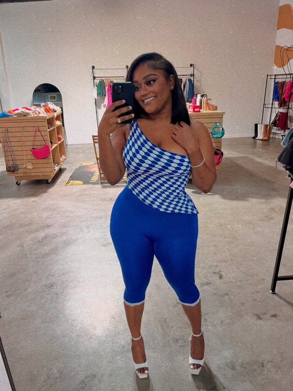 Plaid Print Slash Shoulder Two Piece Pants Set GBGF-258303