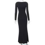 Long Sleeve Solid Color Maxi Dress GSZM-Q22DS381