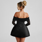 One Shoulder Lace Long Sleeve Mini Dress GSZM-H24DS289