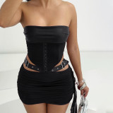 Solid Color Leather Wrap Chest Skirt Suit GPKJ-MR26438/26437