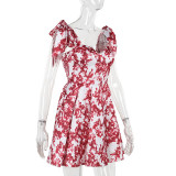 Print Tie Up Mini Dress SUM-ZX24179PFO