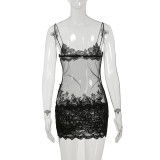 Mesh Lace See Through Sling Mini Dress GPKJ-MR27550