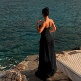 Solid Color Wrap Chest Hollow Out Maxi Dress SUM-YJ24627PFO