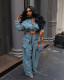 Casual Loose Zipper Denim Two Piece Pants Set GZCF-30059