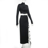 Solid Color Knits Long Sleeve Bandage Skirt Suit SUM-XY23461G1