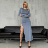 Solid Color Knits Long Sleeve Bandage Skirt Suit SUM-XY23461G1