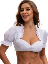 Solid Color Short Sleeve Crop Shirt GMMD-8116