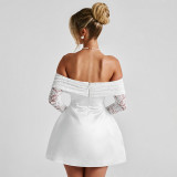 One Shoulder Lace Long Sleeve Mini Dress GSZM-H24DS289