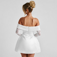 One Shoulder Lace Long Sleeve Mini Dress GSZM-H24DS289