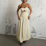 Solid Color Wrap Chest Hollow Out Maxi Dress SUM-YJ24627PFO