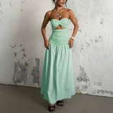 Solid Color Wrap Chest Hollow Out Maxi Dress SUM-YJ24627PFO