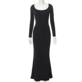 Long Sleeve Solid Color Maxi Dress GSZM-Q22DS381