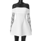 One Shoulder Lace Long Sleeve Mini Dress GSZM-H24DS289