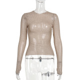 Solid Color Long Sleeve T Shirt SUM-YY23649SK