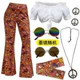 Color-blocked Printed Flared Pants + Headscarf GMMD-24666