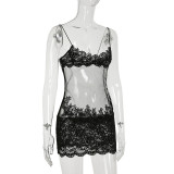 Mesh Lace See Through Sling Mini Dress GPKJ-MR27550