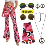 Color-blocked Printed Flared Pants + Headscarf GMMD-24666