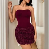Solid Color Wrap Chest Flower Mini Dress SUM-CF24432MHO