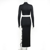 Solid Color Knits Long Sleeve Bandage Skirt Suit SUM-XY23461G1