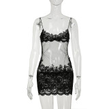 Mesh Lace See Through Sling Mini Dress GPKJ-MR27550