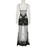 Lace See Through Sexy Maxi Dress GPKJ-MRWBD30913