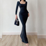 Long Sleeve Solid Color Maxi Dress GSZM-Q22DS381