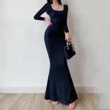 Long Sleeve Solid Color Maxi Dress GSZM-Q22DS381