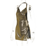 Solid Color Backless Halterneck Mini Dress LJSF-D217593W
