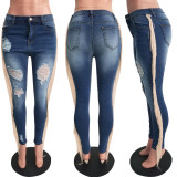 Plus Size Fashion Holes Tassel Tight Jeans ONY-3658
