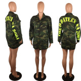 Plus Size Letter Print Long Sleeve Camouflage Coats FYWF-LD635