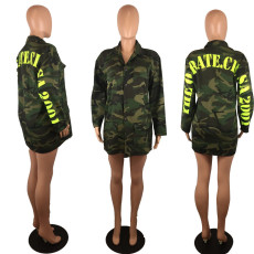 Plus Size Letter Print Long Sleeve Camouflage Coats FYWF-LD635