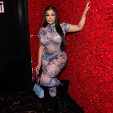 Mesh Print Short Sleeve Jumpsuit XEF-K24Q47149