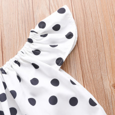Kids Girl Polka Dots Print Tops Denim Shorts Suit YKTZ-2090