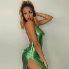 Solid Color Backless Halterneck Mini Dress LJSF-D217593W
