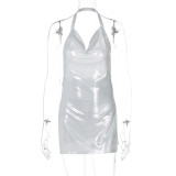 Solid Color Backless Halterneck Mini Dress LJSF-D217593W