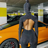 Long Sleeve Backless Sport Jumpsuit/(With Hood) LJSF-P0C4014